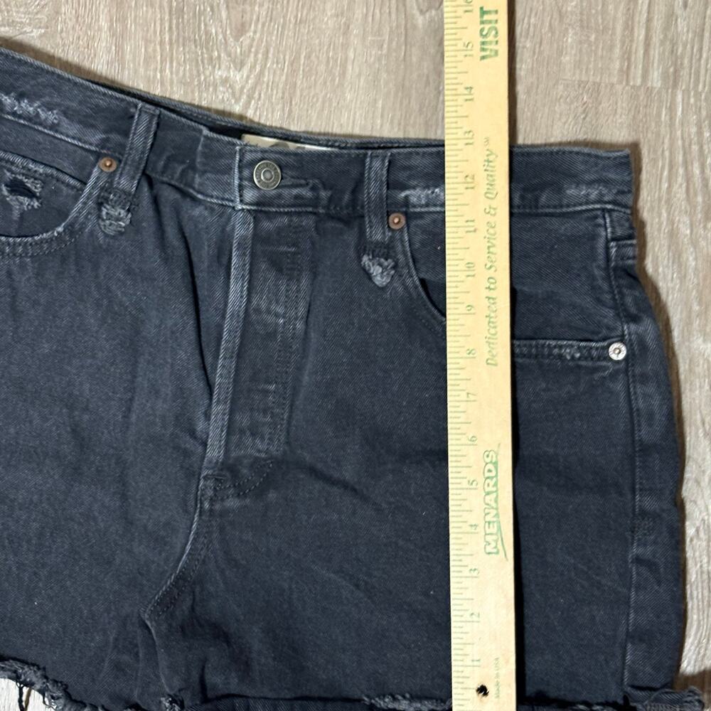 Free People We The Free Black Distressed Denim Shorts Size 31 Raw Hem Button Fly - Picture 5 of 10